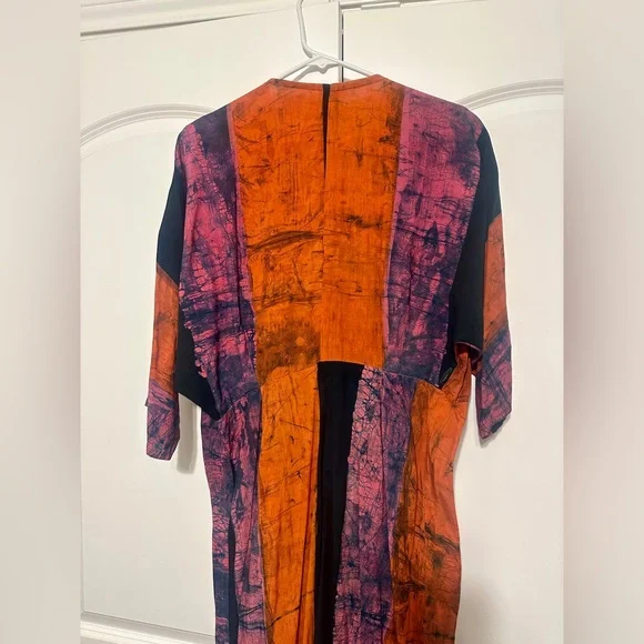 NEW Osei Duro Letsa Rayon Wrap Dress Carmine Red Black Pink Multi Color Size L - Picture 7 of 10